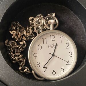 Skagen Silver Pocket Watch with White Dial